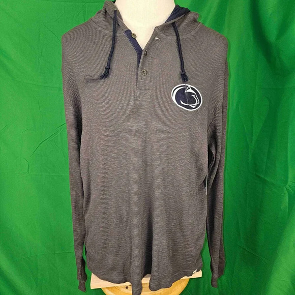 NWT Colosseum Mens Penn State Gray Navy Blue Long Sleeve Hooded Henley XL - Picture 1 of 5